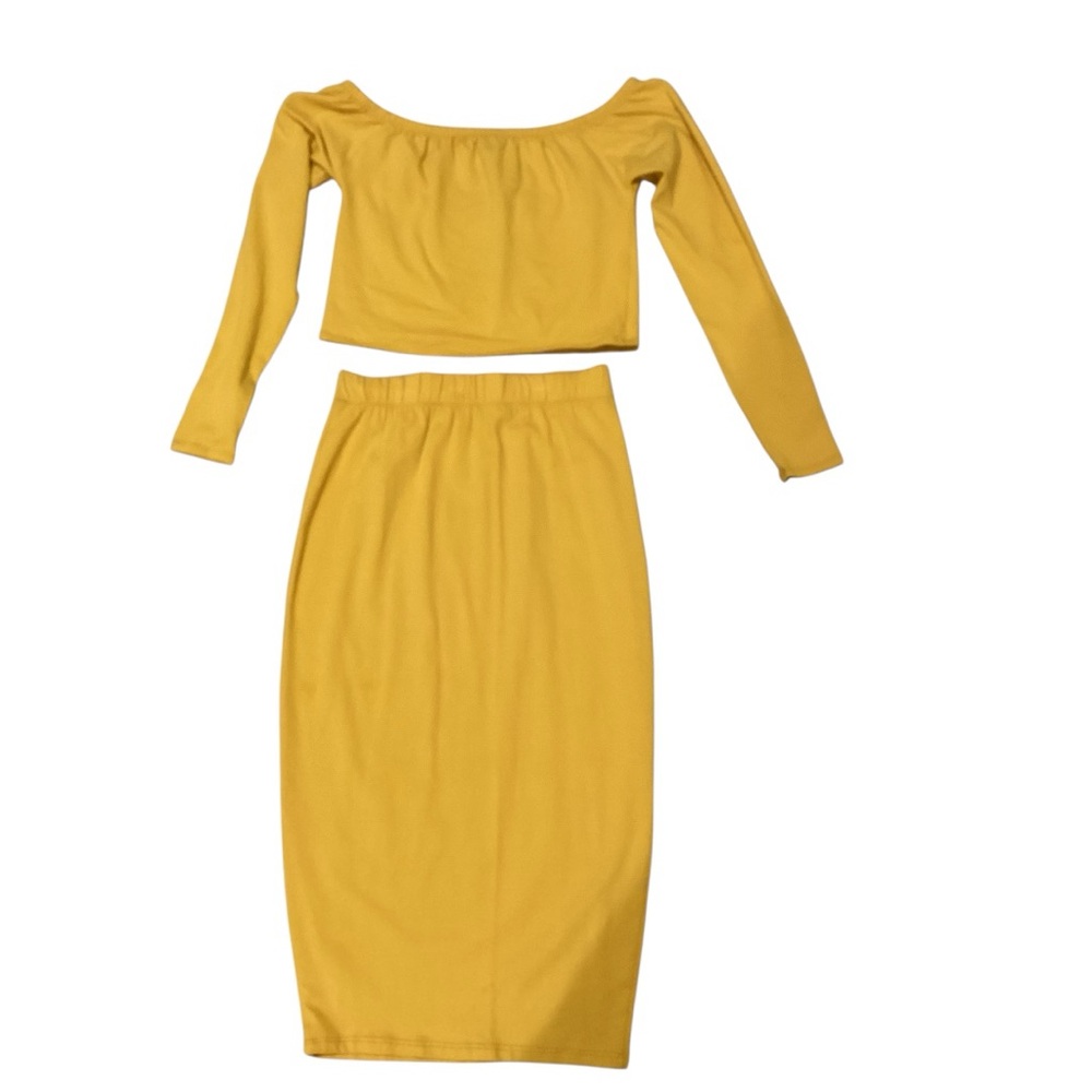 Rebdolls Mustard Yellow Off-Shoulder Long Sleeve Midi Dress